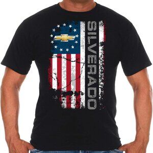 JH Design Men's Chevy Silverado Distressed U.S.A. Old Glory Flag T-Shirt